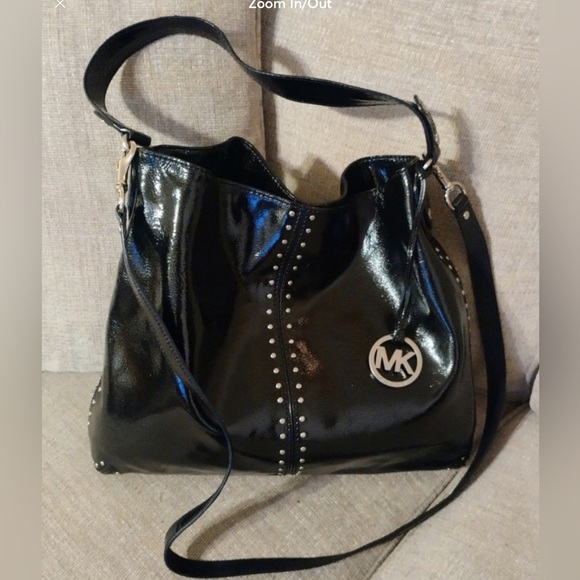 Michael Kors Astor Studded Black Patent Leather Hobo - Picture 2 of 9